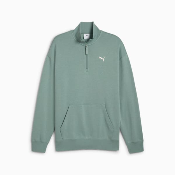 WARDROBE ESSENTIALS Men's Relaxed Half-Zip Crew, Green Moon, extralarge
