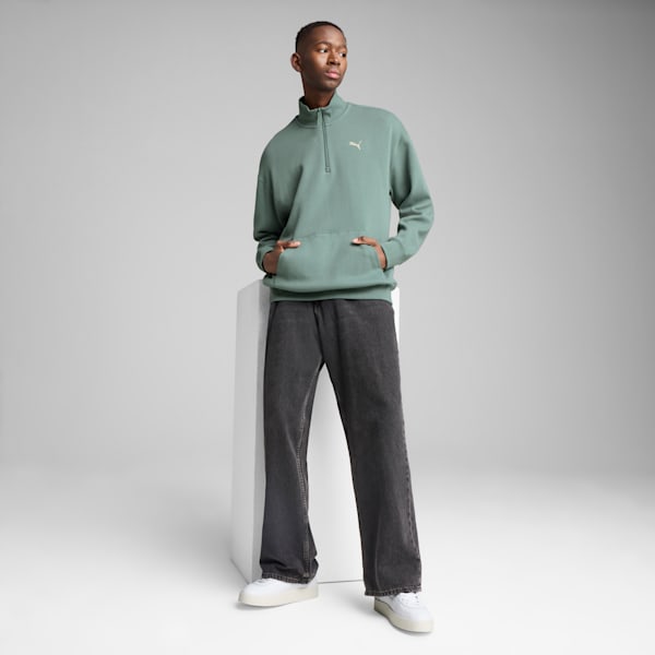 WARDROBE ESSENTIALS Men's Relaxed Half-Zip Crew, Green Moon, extralarge