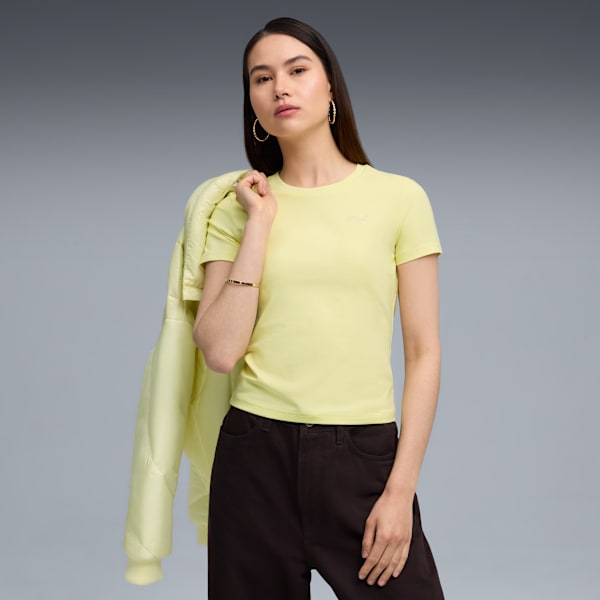 Playera semi-ajustada Essentials para mujer, Gold Moon, extralarge
