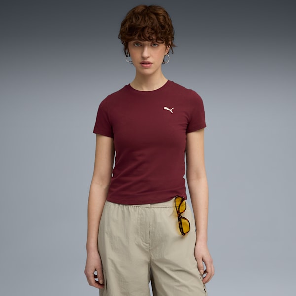 Playera semi-ajustada Essentials para mujer, Ruby Shimmer, extralarge