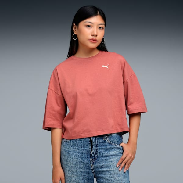 WARDROBE Essentials Women's Oversized Short Tee, Exotic Red, extralarge-IND