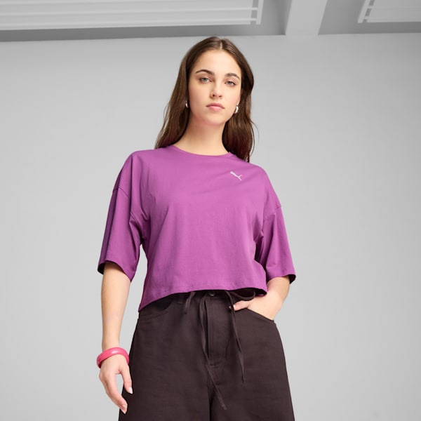 Wardrobe Essentials Women's Oversized Short Tee, Wild Berry, extralarge