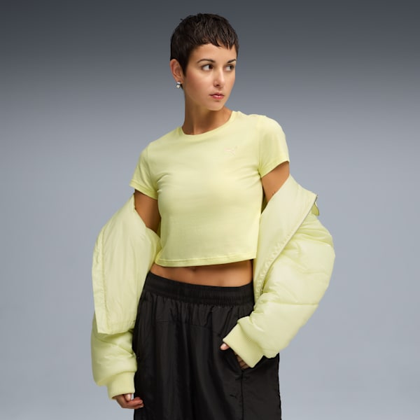 Playera corta WARDROBE Essentials para mujer, Gold Moon, extralarge