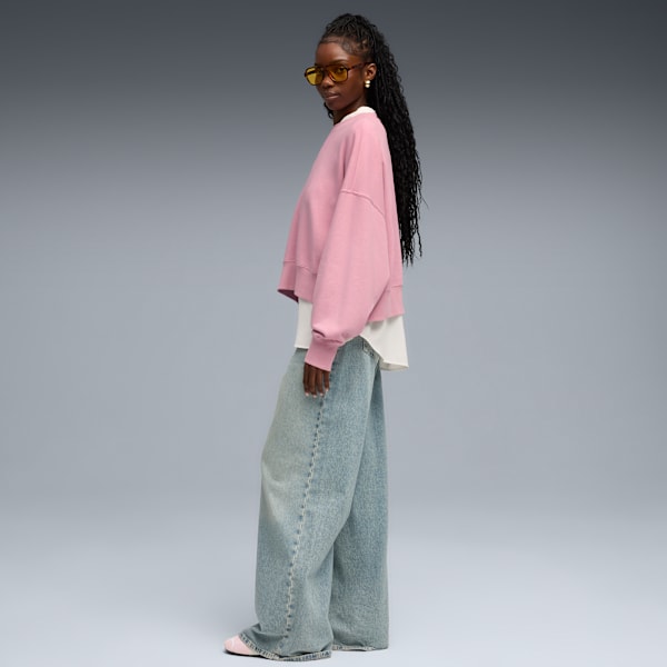 Wardrobe Essentials Women's Oversized Crew Sweatshirt, Poised Pink, extralarge