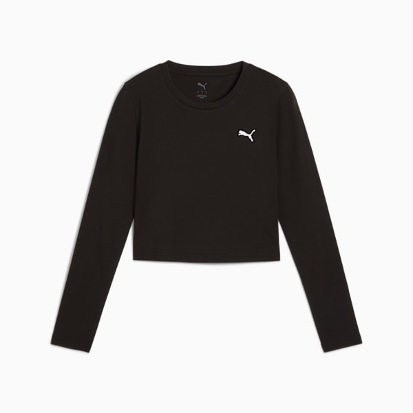 PUMA Wardrobe Essentials Women's Cropped Long Sleeve Tee, PUMA Black, extralarge