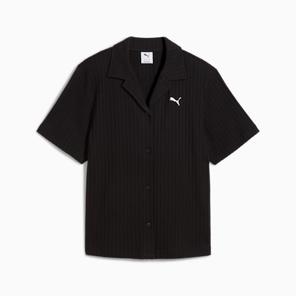WARDROBE ESSENTIALS Women's Pointelle Shirt, PUMA Black, extralarge