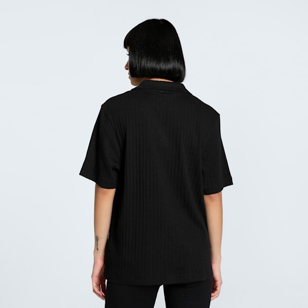 WARDROBE Essentials Women's Relaxed Fit Pointelle Shirt, PUMA Black, extralarge-IND