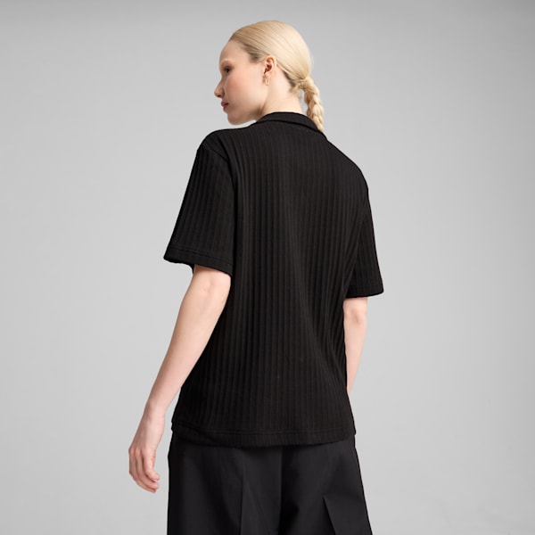 WARDROBE ESSENTIALS Women's Pointelle Shirt, PUMA Black, extralarge