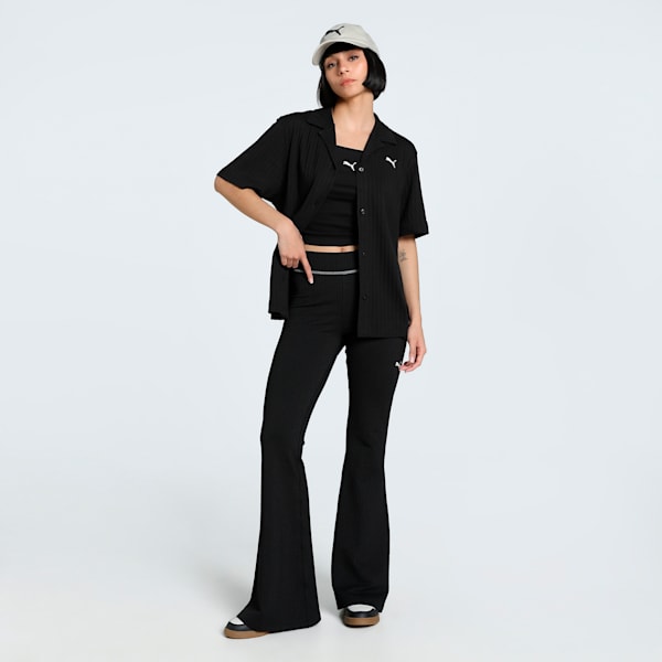 WARDROBE Essentials Women's Relaxed Fit Pointelle Shirt, PUMA Black, extralarge-IND