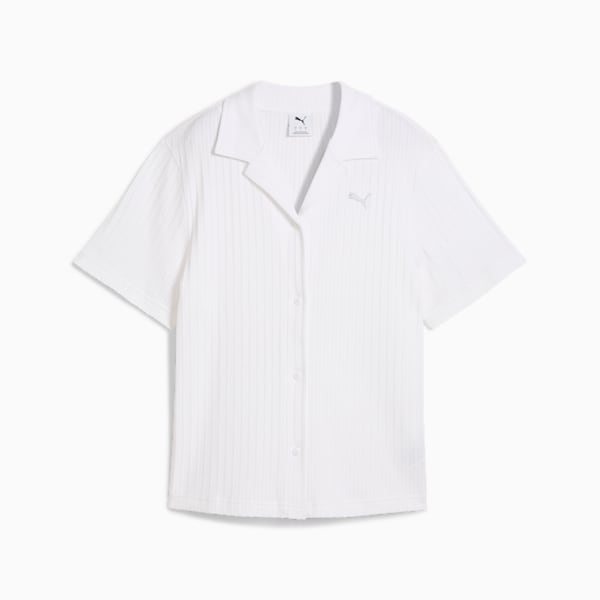 WARDROBE ESSENTIALS Women's Pointelle Shirt, PUMA White, extralarge