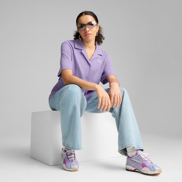 Camisa Pointelle para mujer WARDROBE ESSENTIALS, Lavender Alert, extralarge