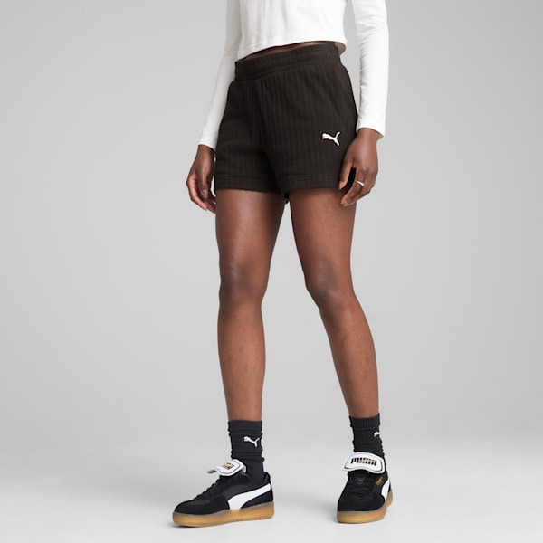 Shorts WARDROBE Essentials Pointelle 10cm para mujer, PUMA Black, extralarge
