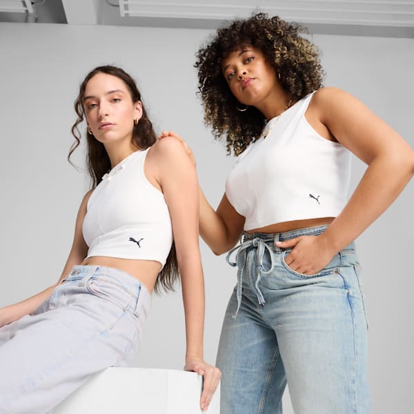 Wardrobe Essentials Women's Ribbed Crop Top, PUMA White, extralarge