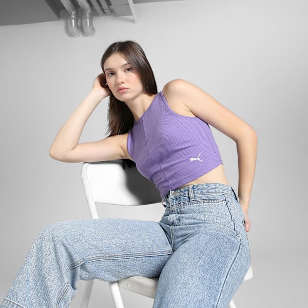 WARDROBE Essentials Women's Ribbed Crop Top, Lavender Alert, extralarge-IND