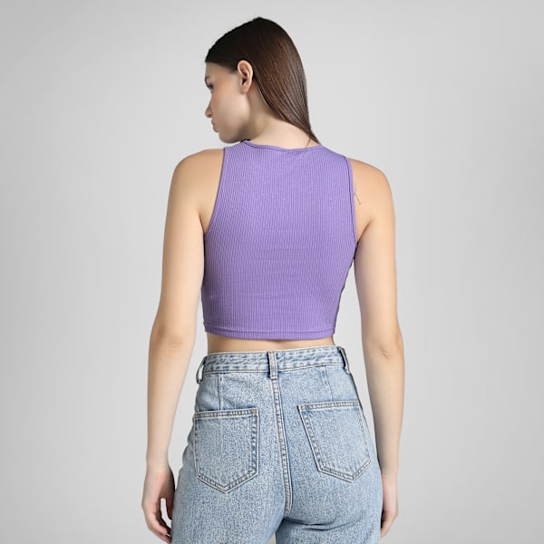WARDROBE Essentials Women's Ribbed Crop Top, Lavender Alert, extralarge-IND