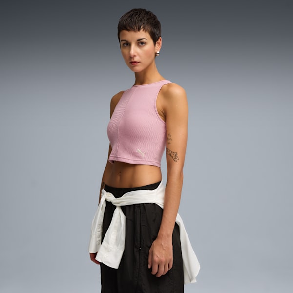 WARDROBE Essentials Women's Ribbed Crop Top, Poised Pink, extralarge-IND