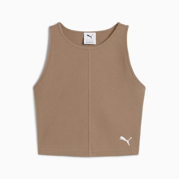 WARDROBE Essentials Women's Ribbed Crop Top, Totally Taupe, extralarge-IND