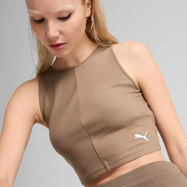 WARDROBE Essentials Women's Ribbed Crop Top, Totally Taupe, extralarge-IND
