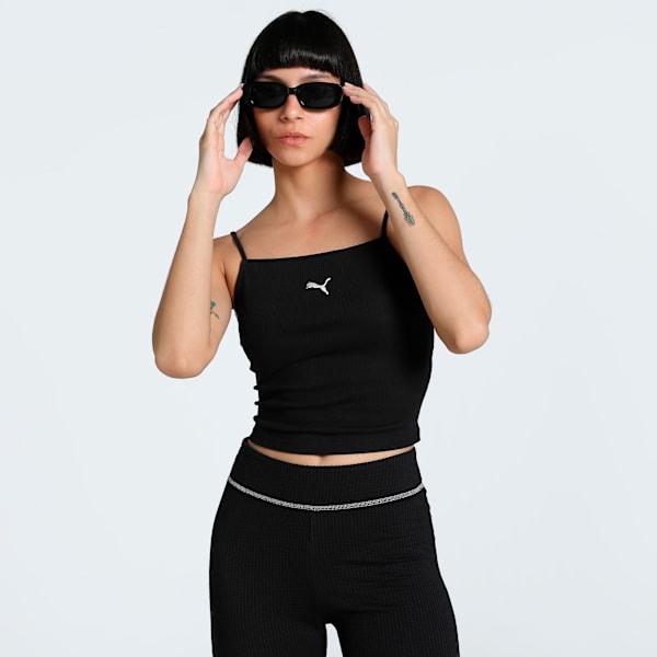 WARDROBE Essentials Women's Ribbed Tank Top, PUMA Black, extralarge-IND
