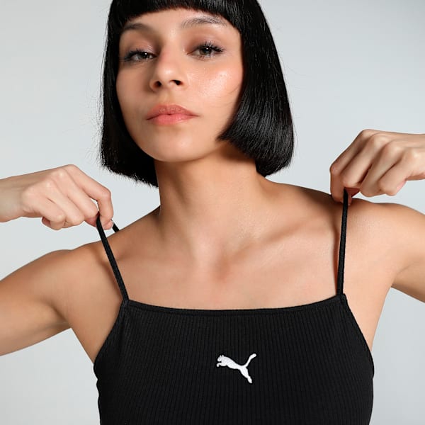 WARDROBE Essentials Women's Ribbed Tank Top, PUMA Black, extralarge-IND