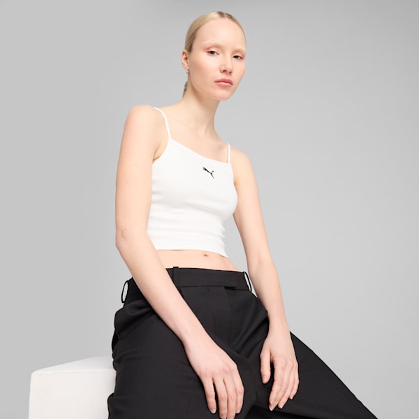 WARDROBE ESSENTIALS Women's Ribbed Tank Top, PUMA White, extralarge