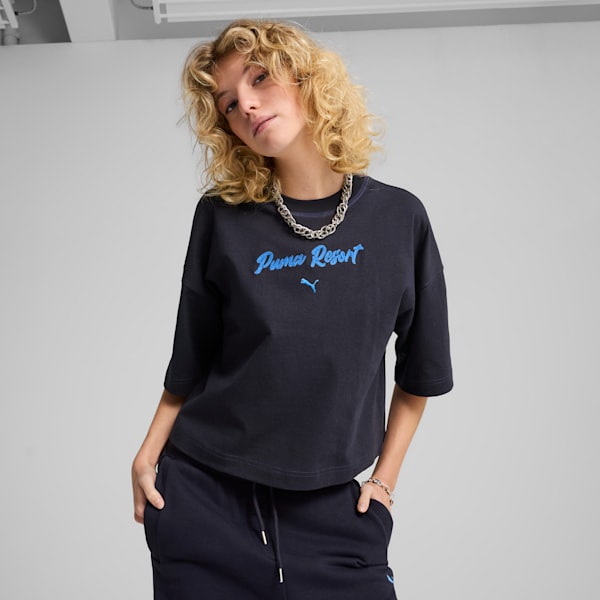 Premium Essentials Women's Oversized Graphic Tee, New Navy, extralarge