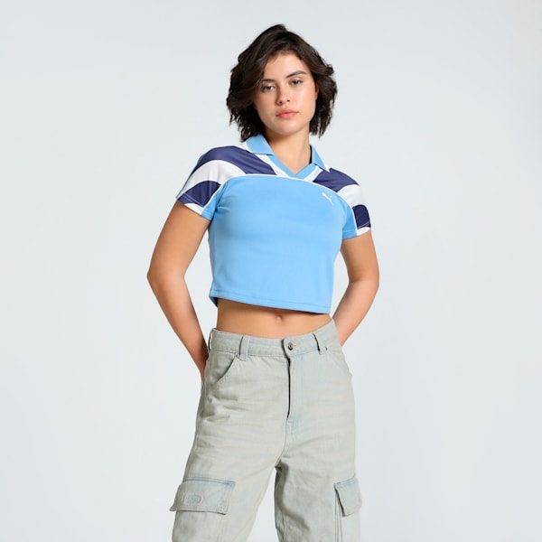 FUTURE..ARCHIVE Women's Slim Fit Crop Football Jersey, Team Light Blue-Blue Crystal, extralarge-IND