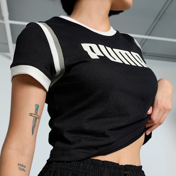 FUTURE..ARCHIVE Graphic Women's Slim Fit Crop Tee, PUMA Black-Alpine Snow, extralarge-IND