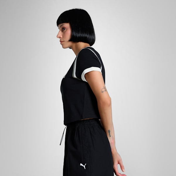 FUTURE..ARCHIVE Graphic Women's Slim Fit Crop Tee, PUMA Black-Alpine Snow, extralarge-IND