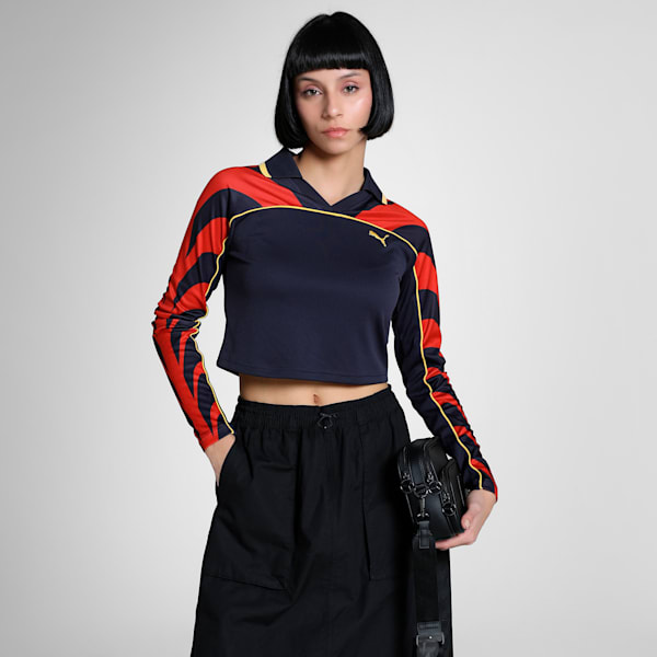 Road To Unity Women's Slim Fit Football Jersey Crop Tee, New Navy, extralarge-IND