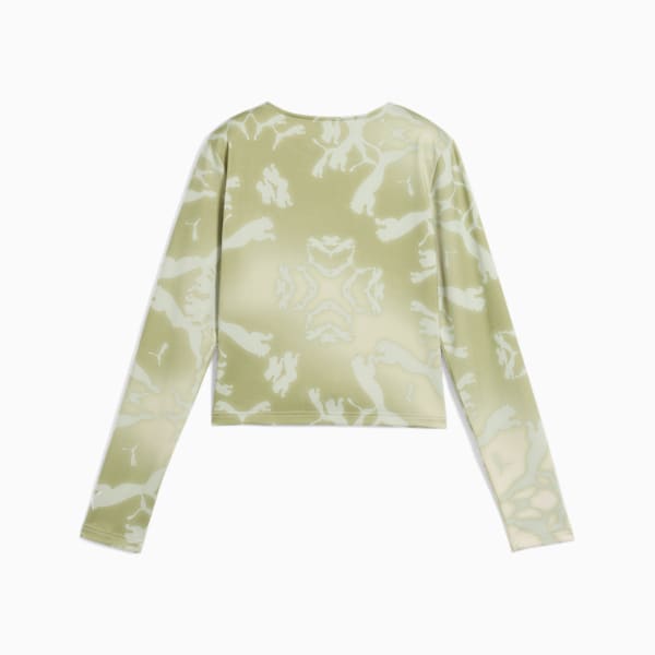 DARE TO Women's Long Sleeve Tee, Pistachio Green-AOP, extralarge