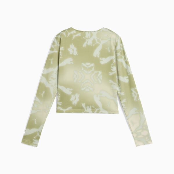 Playera de manga larga para mujer DARE TO, Pistachio Green-AOP, extralarge