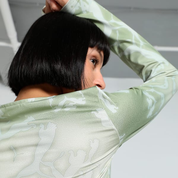 DARE TO Women's Slim Fit Long Sleeve Tee, Pistachio Green-AOP, extralarge-IND