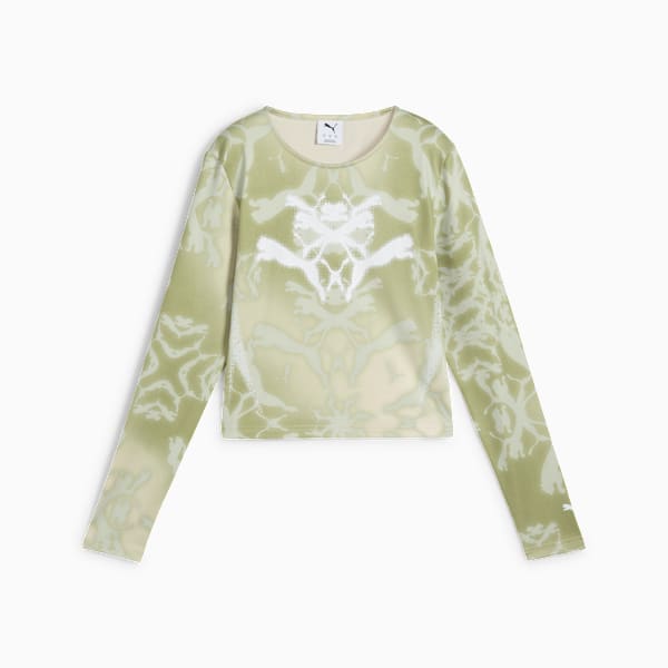 Playera de manga larga para mujer DARE TO, Pistachio Green-AOP, extralarge