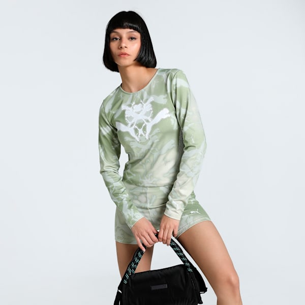 DARE TO Women's Slim Fit Long Sleeve Tee, Pistachio Green-AOP, extralarge-IND