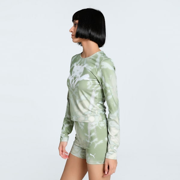 DARE TO Women's Slim Fit Long Sleeve Tee, Pistachio Green-AOP, extralarge-IND