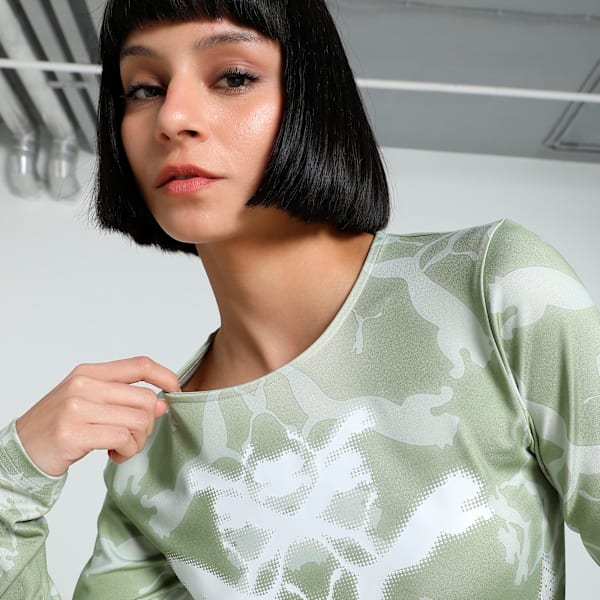 DARE TO Women's Slim Fit Long Sleeve Tee, Pistachio Green-AOP, extralarge-IND