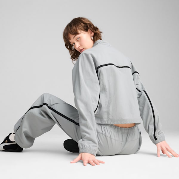 DARE TO Women's Oversized Full-Zip Woven Jacket, Flat Light Gray, extralarge