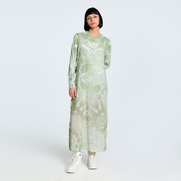DARE TO Mesh Column Women's Relaxed Fit Dress, Pistachio Green-AOP, extralarge-IND