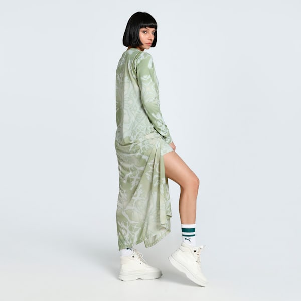 DARE TO Mesh Column Women's Relaxed Fit Dress, Pistachio Green-AOP, extralarge-IND