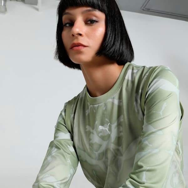 DARE TO Mesh Column Women's Relaxed Fit Dress, Pistachio Green-AOP, extralarge-IND