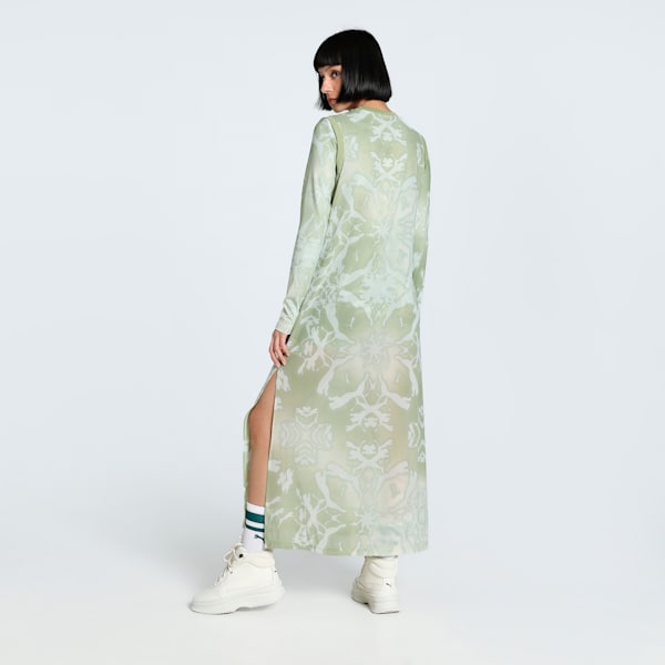 DARE TO Mesh Column Women's Relaxed Fit Dress, Pistachio Green-AOP, extralarge-IND