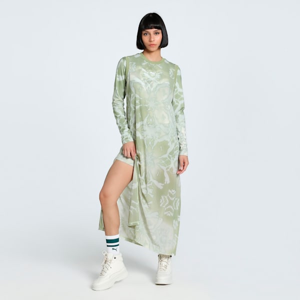 DARE TO Mesh Column Women's Relaxed Fit Dress, Pistachio Green-AOP, extralarge-IND