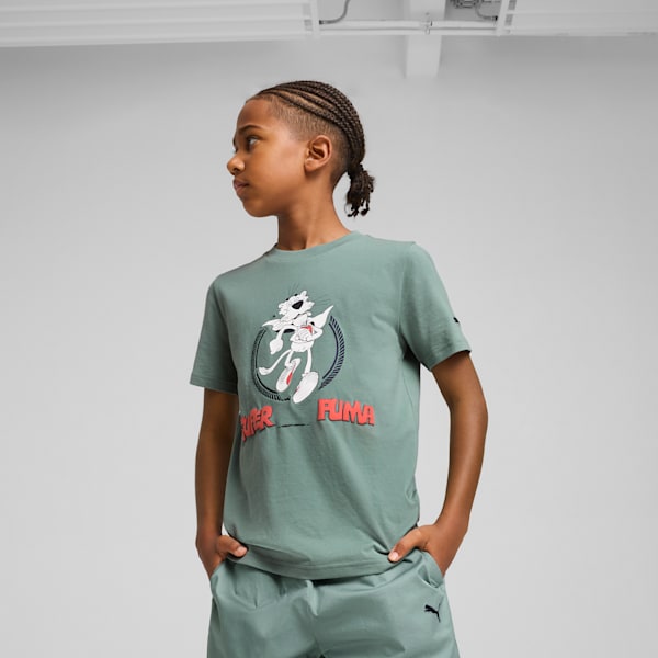 SUPER PUMA Big Kids' Graphic Tee I, Green Moon, extralarge