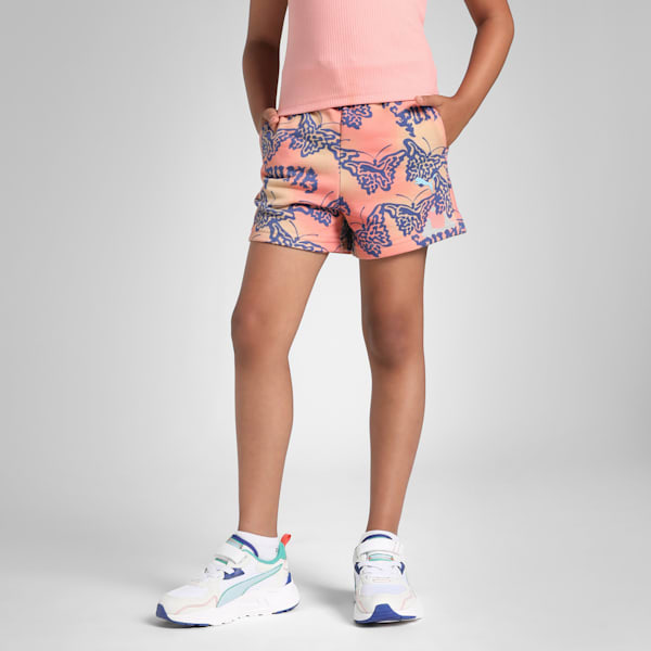 Butterfly Vibe Youth High Waist Shorts, Blue Crystal, extralarge-IND