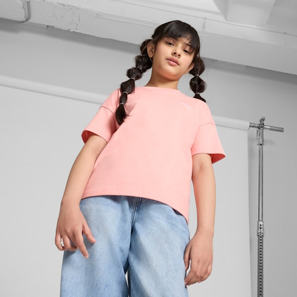 Wardrobe Essentials Big Kids' Relaxed Tee, Pink Fruit, extralarge