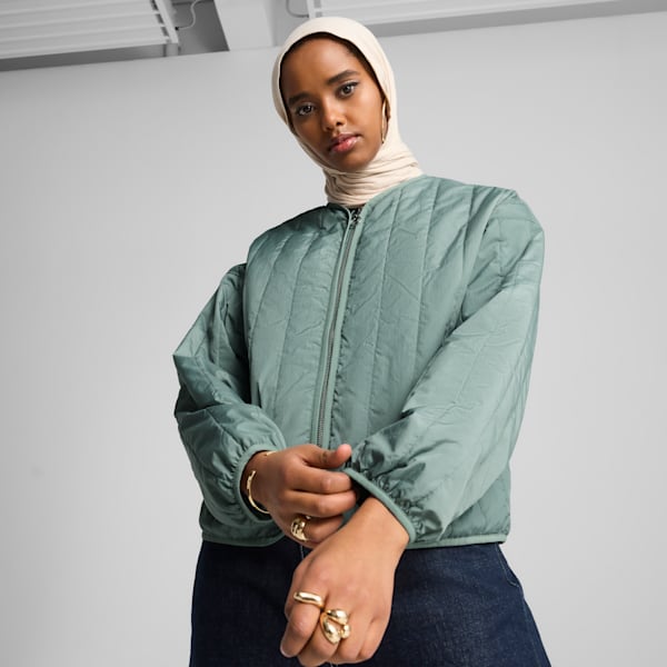 Wardrobe Essentials Women's Relaxed Reversible Liner Jacket, Green Moon, extralarge
