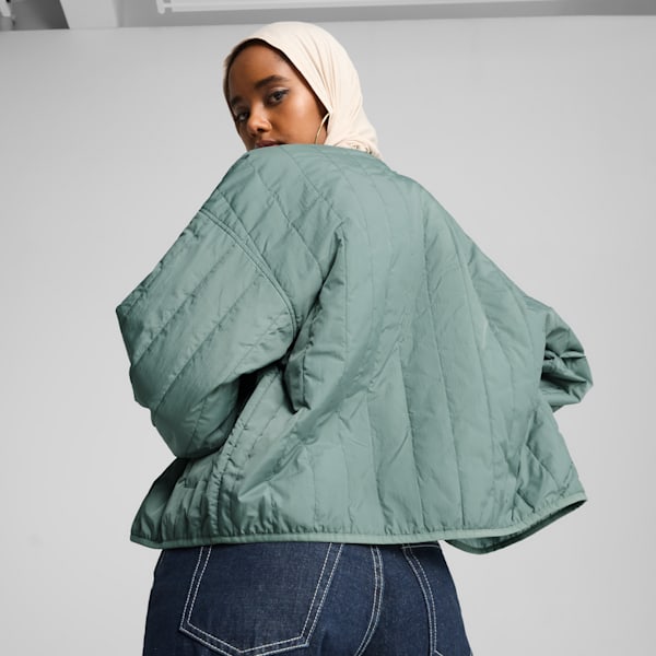 Wardrobe Essentials Women's Relaxed Reversible Liner Jacket, Green Moon, extralarge