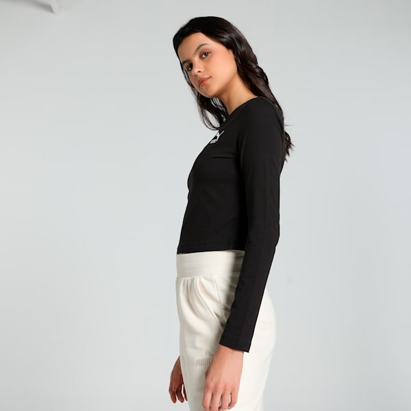 CLASSICS Long Sleeve Women's Slim Fit Crop Tee, PUMA Black, extralarge-IND