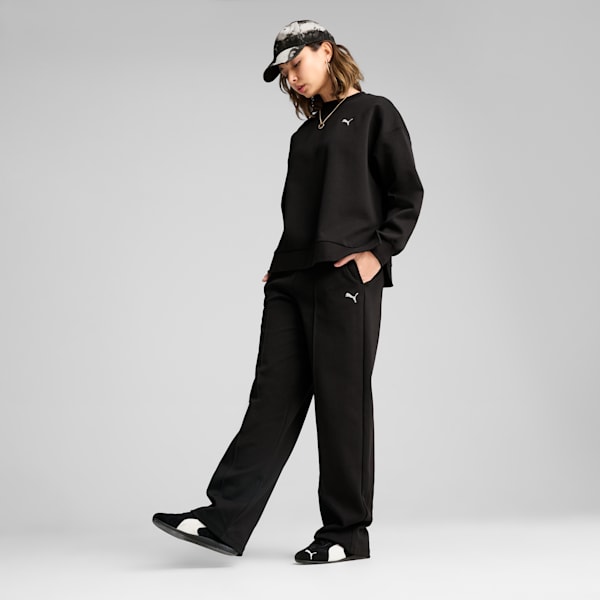 Wardrobe Essentials Women's Oversized Crew Sweatshirt, PUMA Black, extralarge
